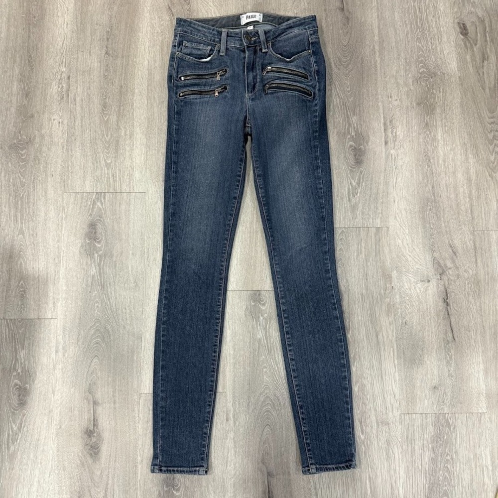 PAIGE‎ High Rise Edgemont Jeans Women's 25 Blue Skinny Moto Zipper Details
